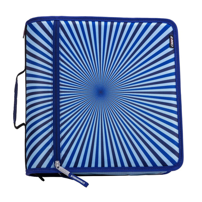 Case-it 3" Printed Nylon Ring Binder with Internal/External Pockets Hypnotic Blue Striped Center