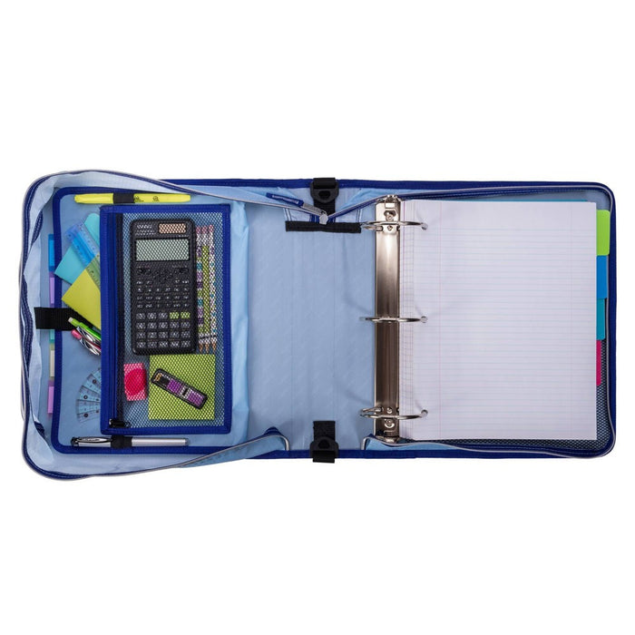 Case-it 3" Printed Nylon Ring Binder with Internal/External Pockets Hypnotic Blue Striped Center