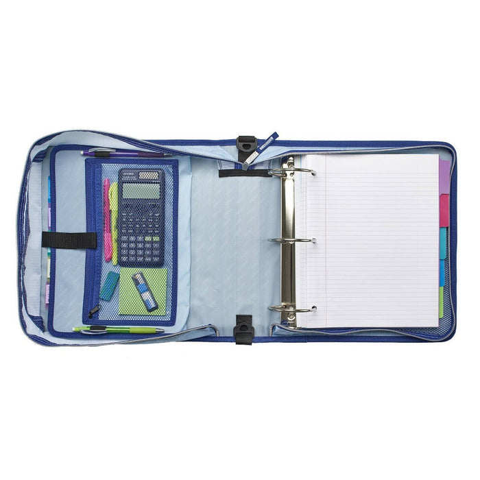 Case-it 3" Printed Nylon Ring Binder with Internal/External Pockets Hypnotic Blue Striped Center