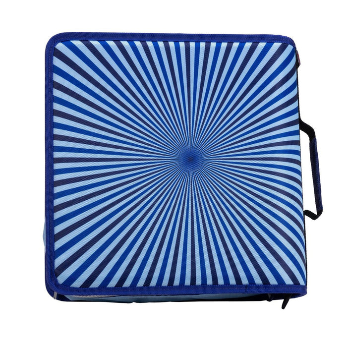 Case-it 3" Printed Nylon Ring Binder with Internal/External Pockets Hypnotic Blue Striped Center