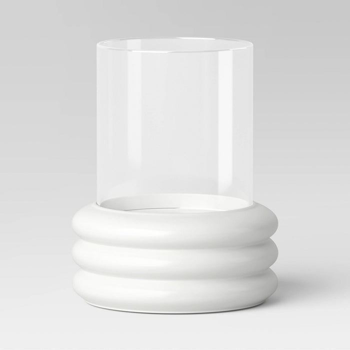 8.07"x6.89" Pillar Concrete/Glass Small Lantern Candle Holder White - Threshold