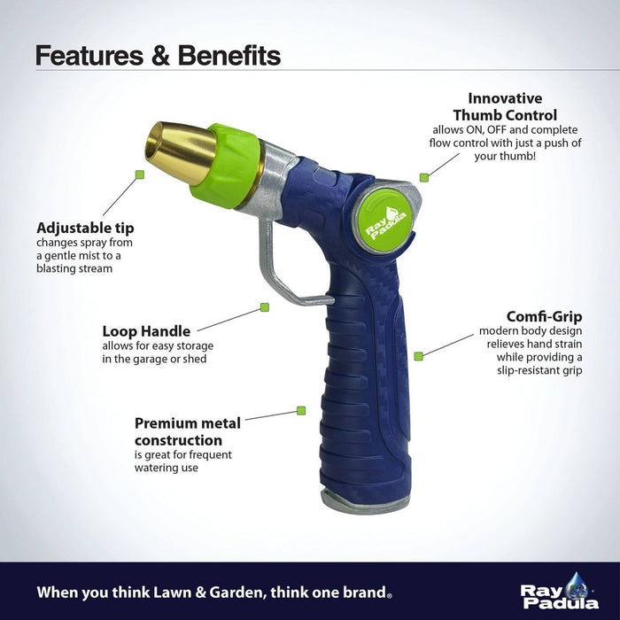 Ray Padula Metal Thumb Control Nozzle with Loop: Adjustable Spray, Leakproof & Weatherproof