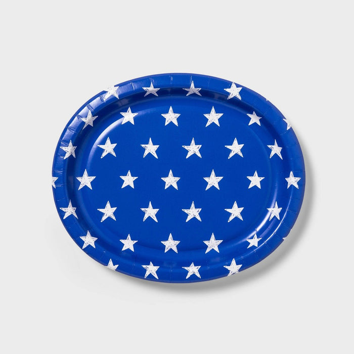 10ct Paper Oval Platter Stars Blue/White - Sun Squad