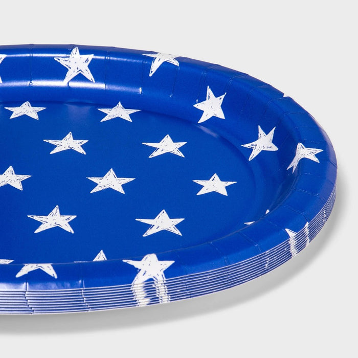 10ct Paper Oval Platter Stars Blue/White - Sun Squad