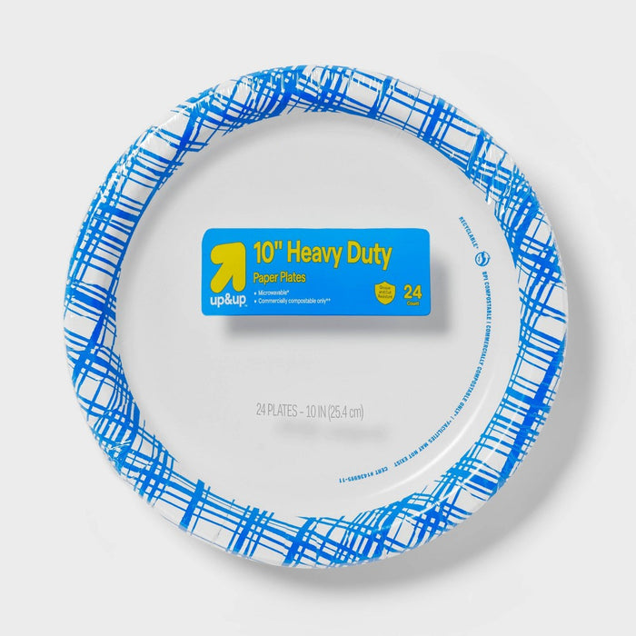 Disposable Paper Plates 10" - Blue Plaid - 24ct - up & up