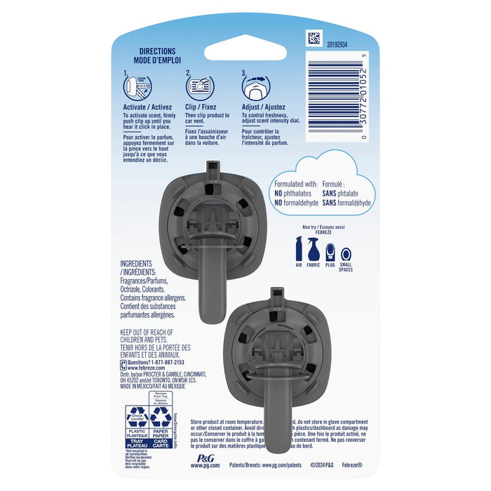 Febreze Car Air Freshener Vent Clip - Linen & Sky Scent - 0.13 fl oz/2pk