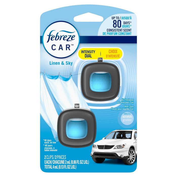 Febreze Car Air Freshener Vent Clip - Linen & Sky Scent - 0.13 fl oz/2pk