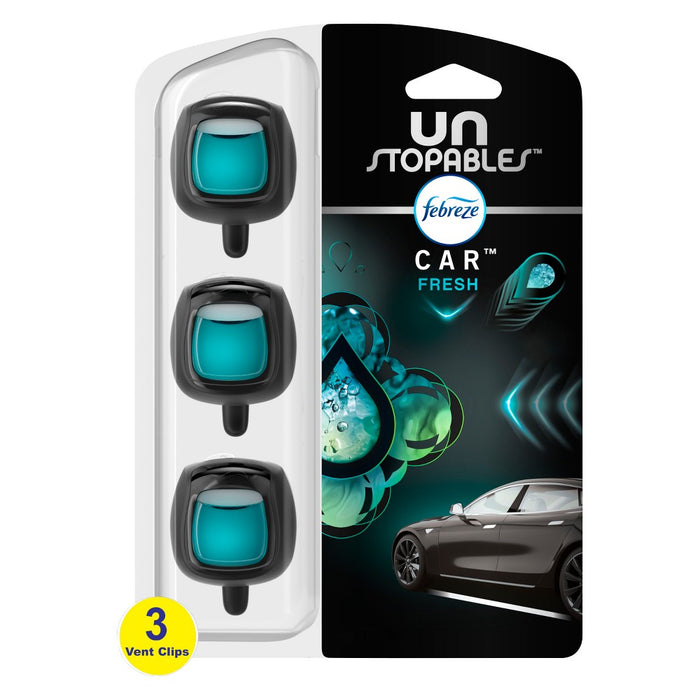 Febreze Unstopables Car Odor-Fighting Car Freshener Vent Clip - Fresh - 0.21 fl oz/3pk