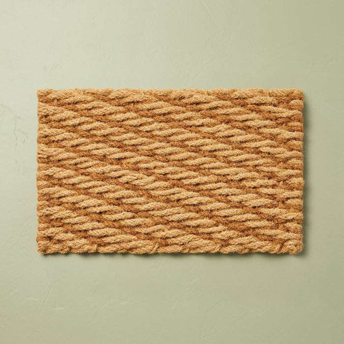 18"x30" Chunky Twisted Rope Handwoven Coir Doormat Natural/Brown - Hearth & Hand with Magnolia: Basket Weave, Rustic Style