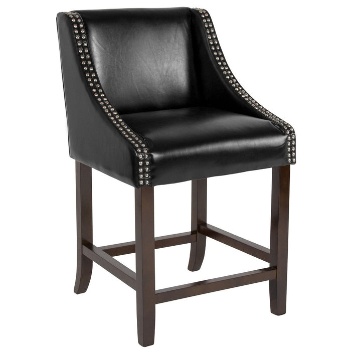 Flash Furniture Carmel Series 24" High Transitional Walnut Counter Height Stool with Nail Trim in Black LeatherSoft (LOCAL PICKUP ONLY)