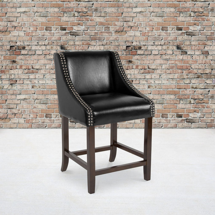 Flash Furniture Carmel Series 24" High Transitional Walnut Counter Height Stool with Nail Trim in Black LeatherSoft (LOCAL PICKUP ONLY)