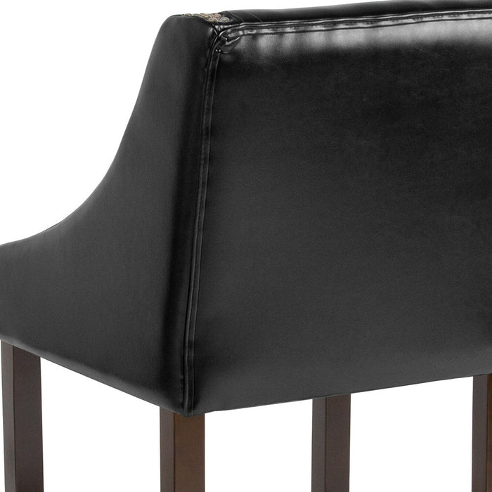 Flash Furniture Carmel Series 24" High Transitional Walnut Counter Height Stool with Nail Trim in Black LeatherSoft (LOCAL PICKUP ONLY)