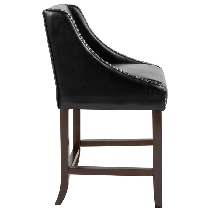 Flash Furniture Carmel Series 24" High Transitional Walnut Counter Height Stool with Nail Trim in Black LeatherSoft (LOCAL PICKUP ONLY)