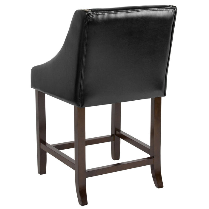 Flash Furniture Carmel Series 24" High Transitional Walnut Counter Height Stool with Nail Trim in Black LeatherSoft (LOCAL PICKUP ONLY)