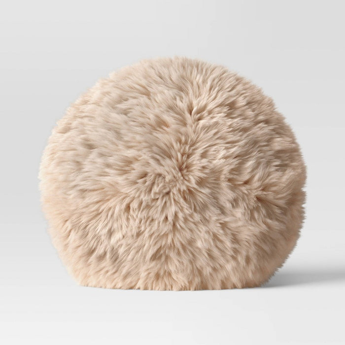 Long Faux Fur Round Throw Pillow Beige - Threshold