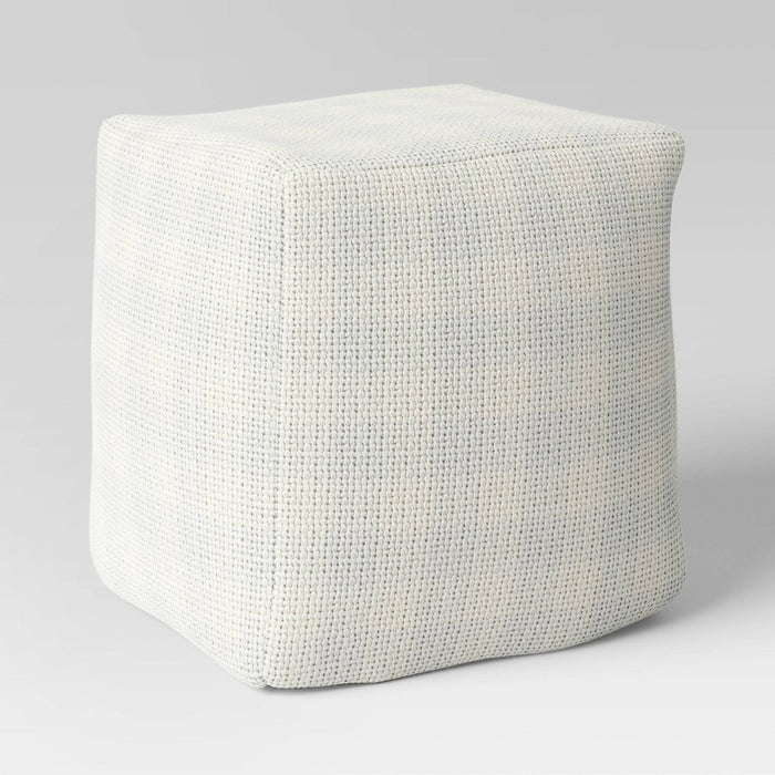 18"x18" Chunky Check Outdoor Patio Pouf Cream - Threshold designed with Studio McGee