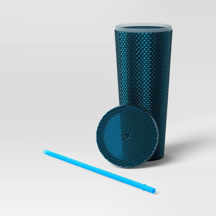 24oz Plastic Tumbler with Straw Clear Blue Wave - Opalhouse