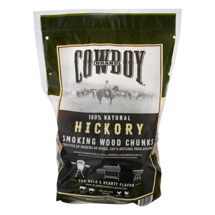 Cowboy 350 cu in Hickory Wood Chunks: Natural Smoke Flavor for Grilling, Ideal for Beef, Pork & Chicken