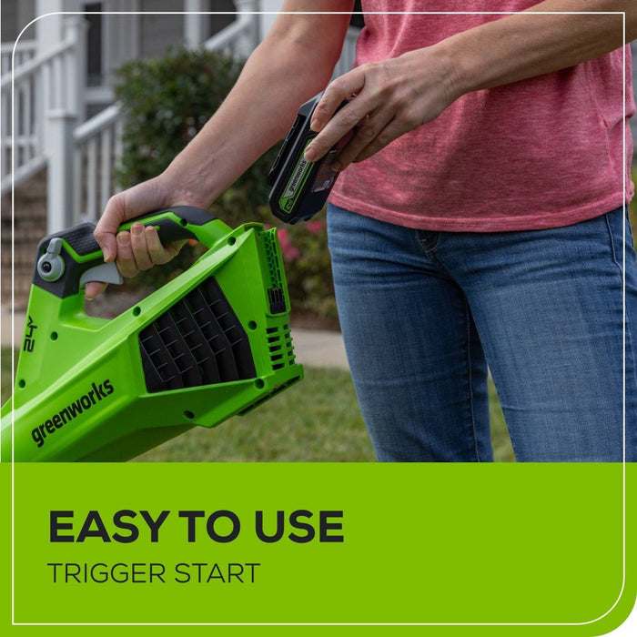 Greenworks POWERALL 24V 2Ah Cordless 320FM / 90MPH Axial Leaf Blower Kit with Battery and Charger Included
