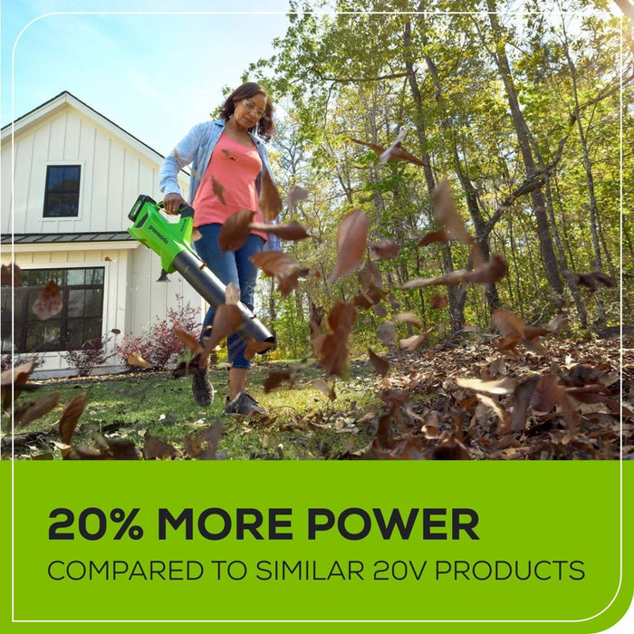 Greenworks POWERALL 24V 2Ah Cordless 320FM / 90MPH Axial Leaf Blower Kit with Battery and Charger Included