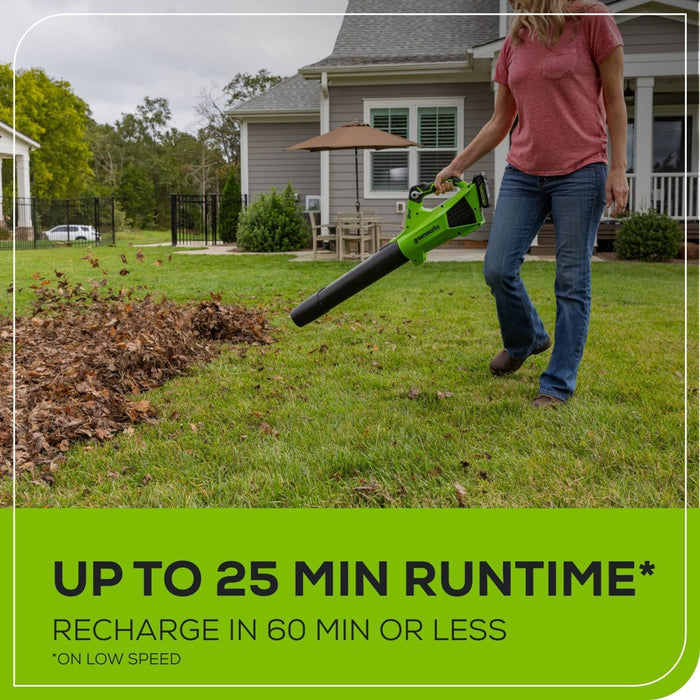 Greenworks POWERALL 24V 2Ah Cordless 320FM / 90MPH Axial Leaf Blower Kit with Battery and Charger Included