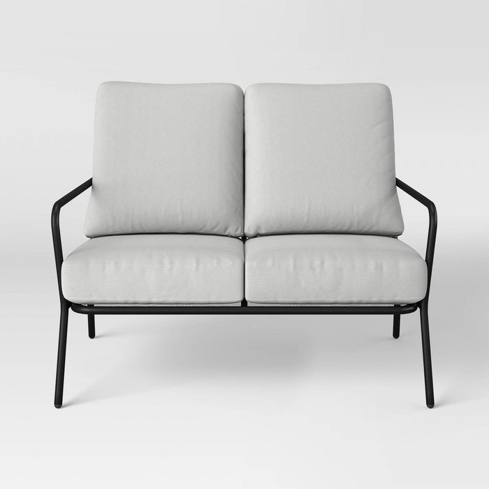 Metal Mesh Loveseat with Double Cushions Black/Gray - Room Essentials: Steel Frame, Water-Repellent, Rust-Resistant (LOCAL PICKUP ONLY)