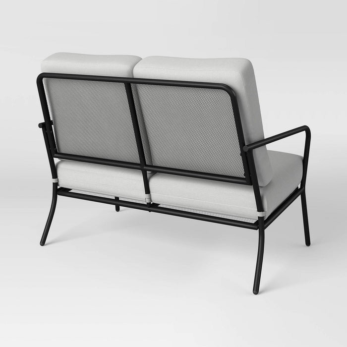 Metal Mesh Loveseat with Double Cushions Black/Gray - Room Essentials: Steel Frame, Water-Repellent, Rust-Resistant (LOCAL PICKUP ONLY)