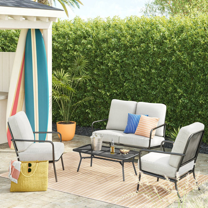 Metal Mesh Loveseat with Double Cushions Black/Gray - Room Essentials: Steel Frame, Water-Repellent, Rust-Resistant (LOCAL PICKUP ONLY)