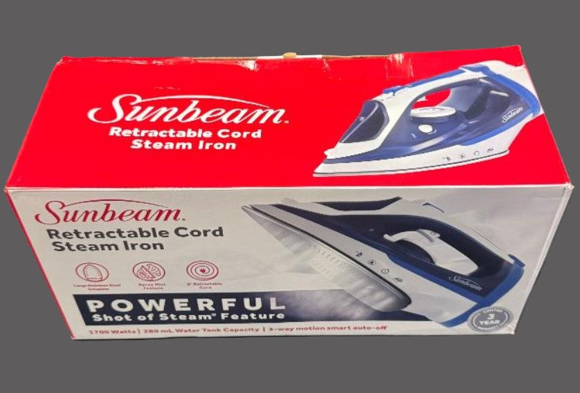 Sunbeam 1700W Steam Iron with Retractable Cord and Shot of Steam Feature