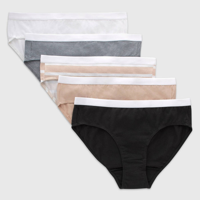 Hanes Girls' 5pk Originals Cotton Hipsters - Black/Beige/White 10