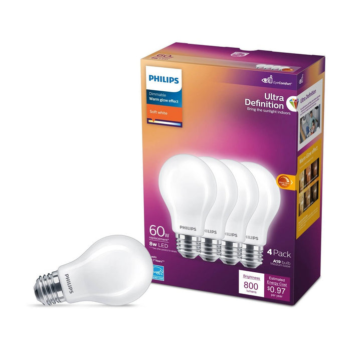 Philips UltraDef LED 60W Frosted Soft White A19 4P