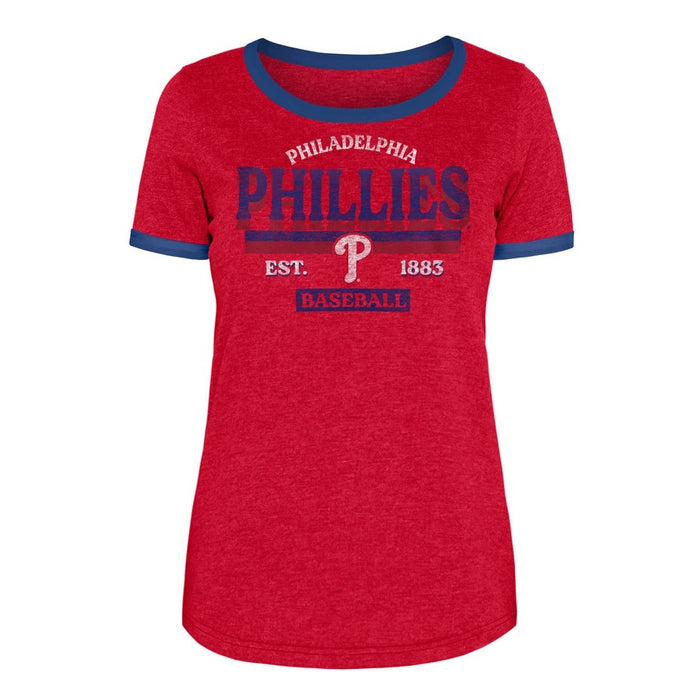 MLB Philadelphia Phillies Women's Heather Bi-Blend Ringer T-Shirt - S