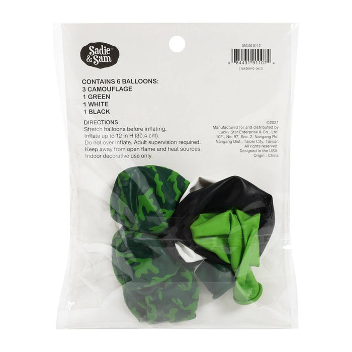 6ct Camo Balloon Pack Green/Black/Cream
