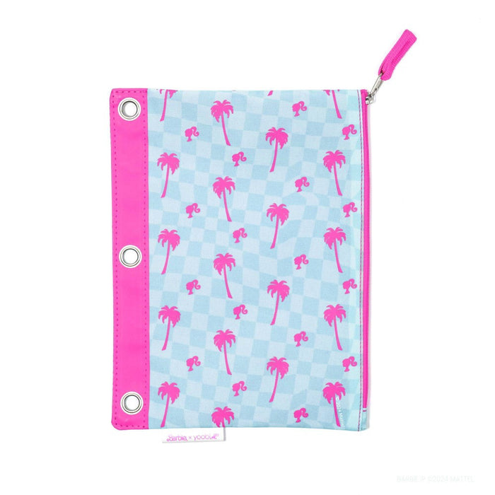 Yoobi Single Zip Binder Pencil Pouch Barbie Palm Tree Checker