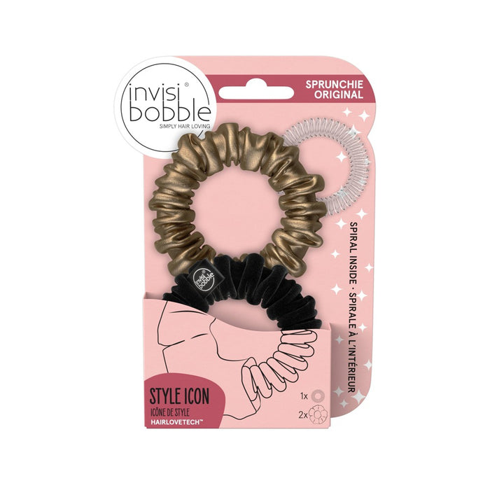 invisibobble Sprunchie Slim True Hair Elastics - Black/Gold - 2ct