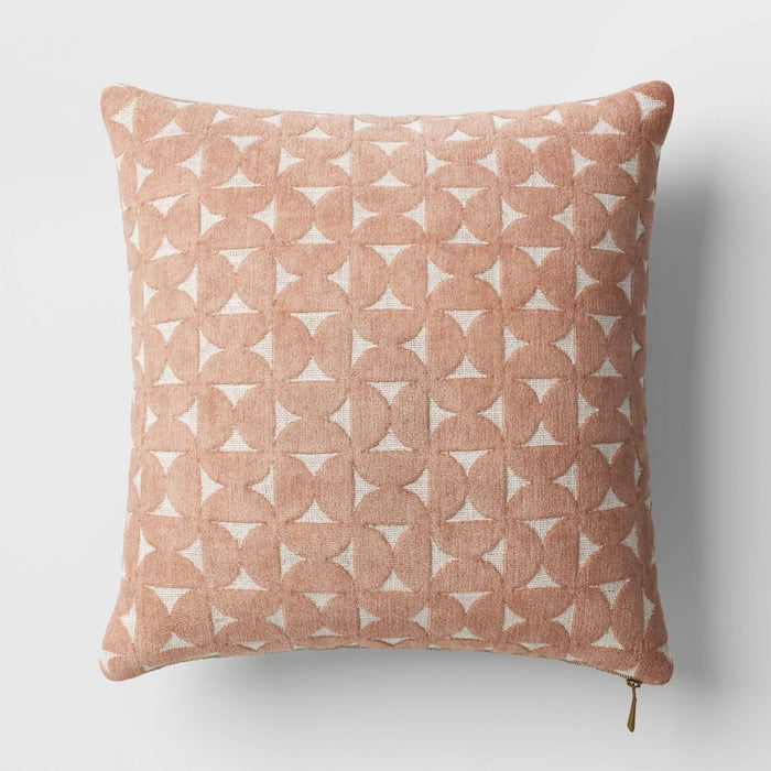 Velvet Jacquard Geo Square Throw Pillow Blush/Ivory - Threshold: Textured, Zippered, Indoor Decor