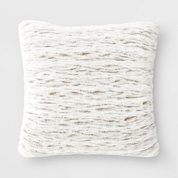 Tipped Snow Leopard Faux Fur Square Throw Pillow Beige - Threshold
