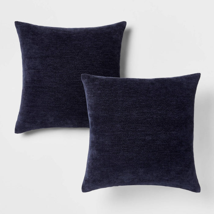 2pk Chenille Square Throw Pillows Navy - Threshold: Indoor Polyester Knife Edge, Traditional Decor Style