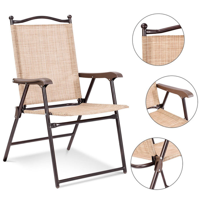 Tangkula 2-Piece Folding Outdoor Patio Chair Sling Back Camping Chair with Armrest & Pillow Beige & Tan (LOCAL PICKUP ONLY)