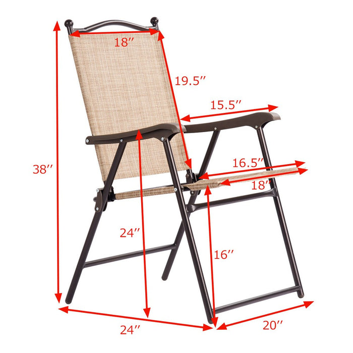 Tangkula 2-Piece Folding Outdoor Patio Chair Sling Back Camping Chair with Armrest & Pillow Beige & Tan (LOCAL PICKUP ONLY)