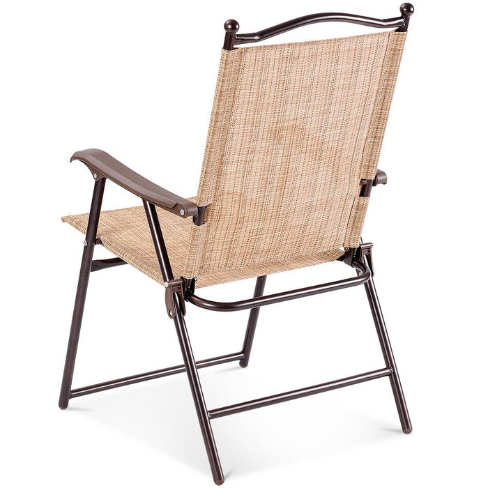 Tangkula 2-Piece Folding Outdoor Patio Chair Sling Back Camping Chair with Armrest & Pillow Beige & Tan (LOCAL PICKUP ONLY)
