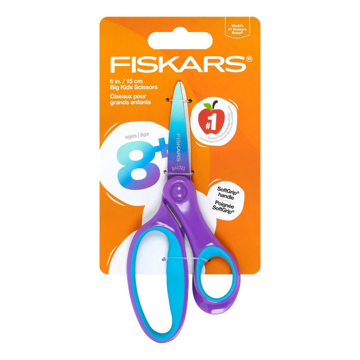 Fiskars Pointed-Tip Softgrip School Supplies Big Kids Scissors for Kids 8 to 11 - 6" Scissors - Purple Ombre