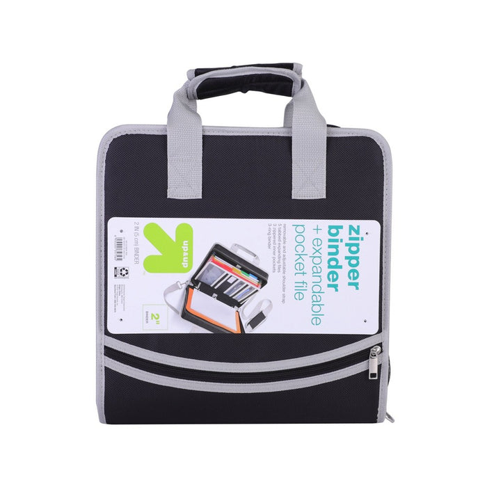 2" Ring Zipper Binder with Strap Black - up&up