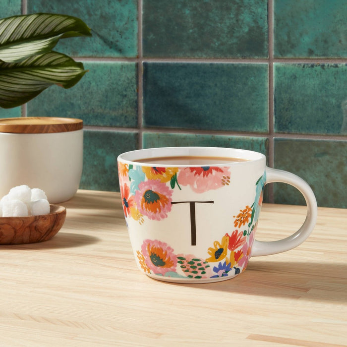 16oz Stoneware Monogram Floral Mug T - Opalhouse