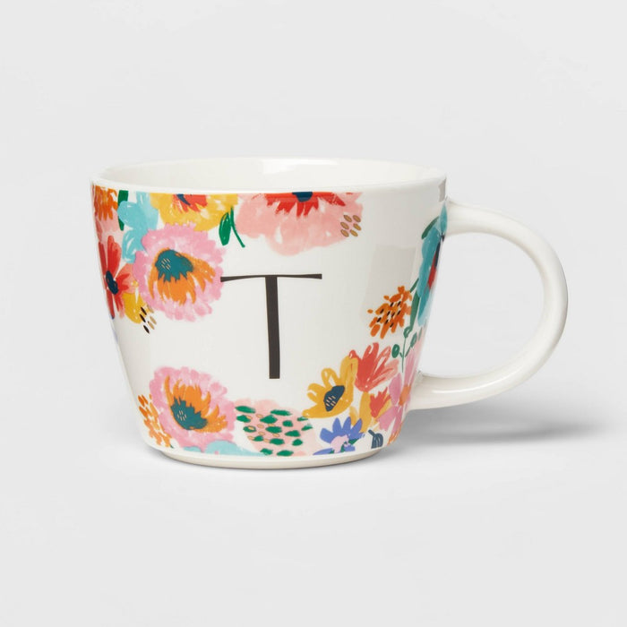 16oz Stoneware Monogram Floral Mug T - Opalhouse