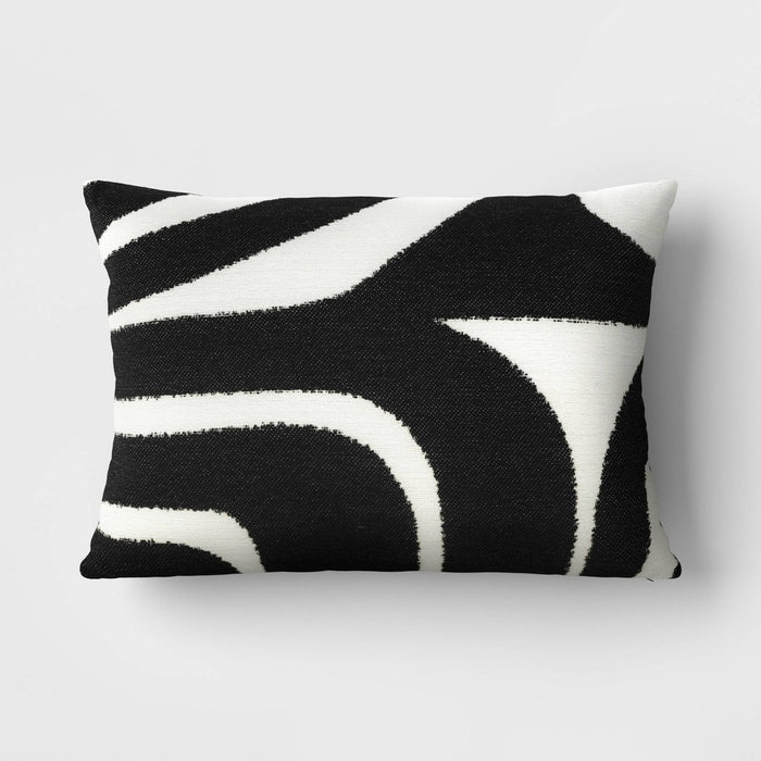 Linework Jacquard Lumbar Throw Pillow Black/Ivory - Threshold
