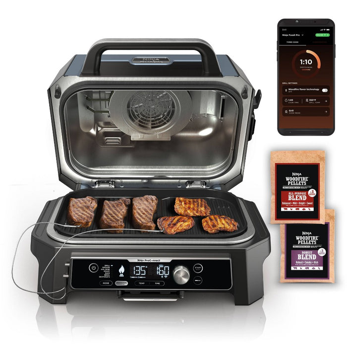 Ninja Woodfire ProConnect Premium XL 7-in-1 Outdoor Grill & Smoker, App Enabled, Woodfire Technology, 2 Built-In Thermometers - OG951 (LOCAL PICKUP ONLY)