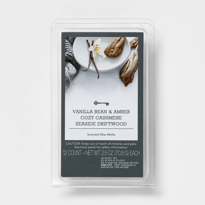 12ct Cozy Vanilla, Amber Cashmere and Seaside Driftwood Wax Melt - Threshold: Scented Paraffin Cubes for Warmers