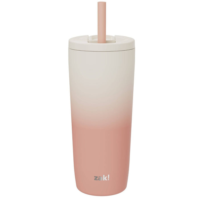Zak Designs 20 fl oz Stainless Steel Peach Ombre Straw Tumbler Orange