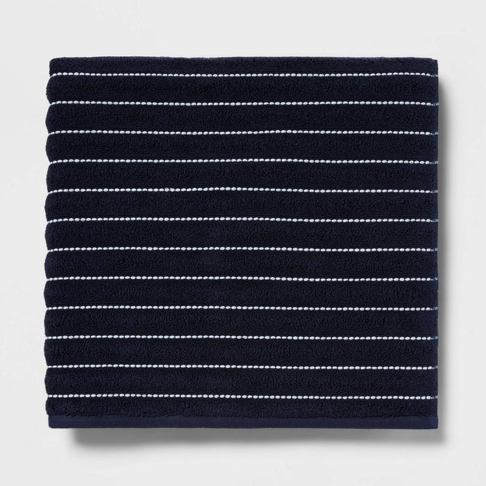 Performance Plus Oversized Bath Towel Navy Striped - Threshold: Heavyweight Cotton Terry, Fade-Resistant